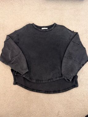 Free People Washed Charcoal Oversized Drop-Shoulder Sweatshirt